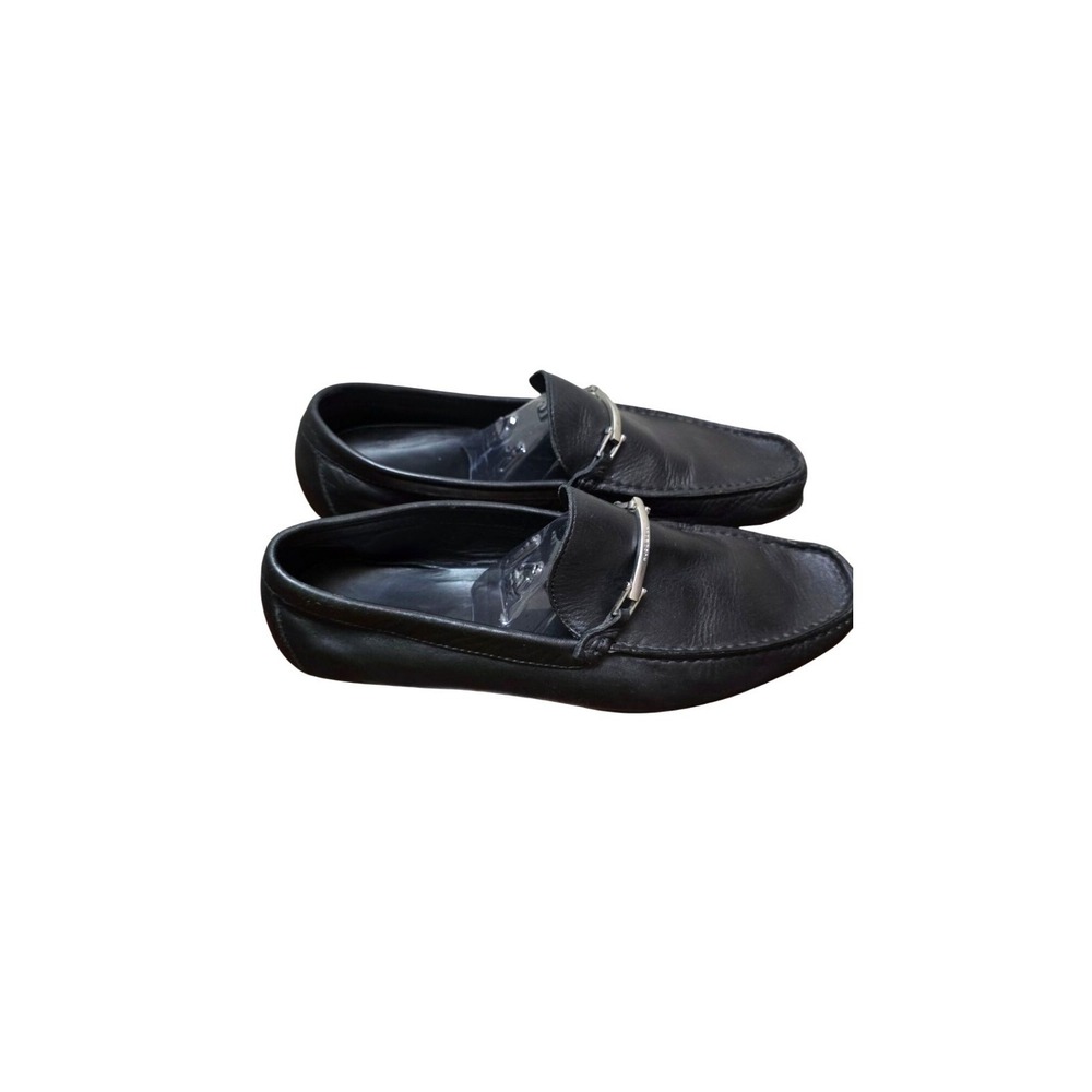 Hugo Boss‎ Men's Black Leather Slip-On Loafers Metal Bit Detail - Size 11.5M